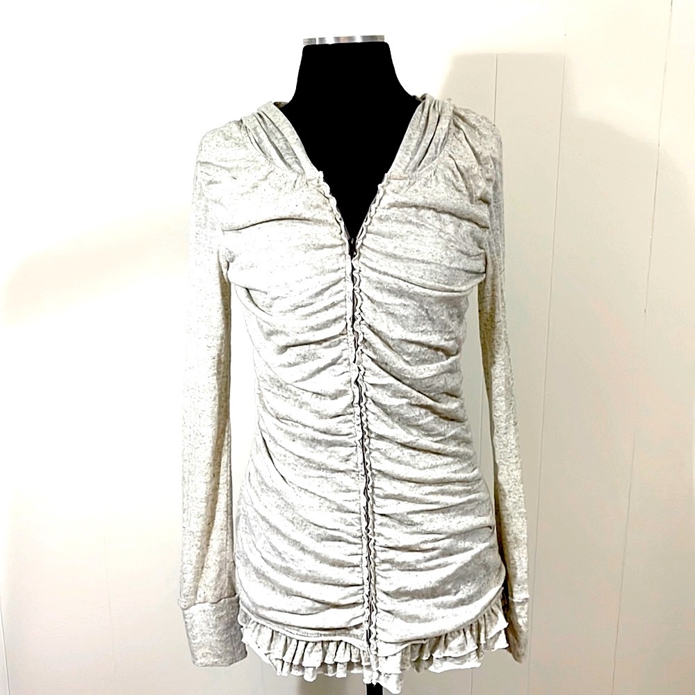 Nwot-Ruched hooded light zip up. Size medium oatmeal color.